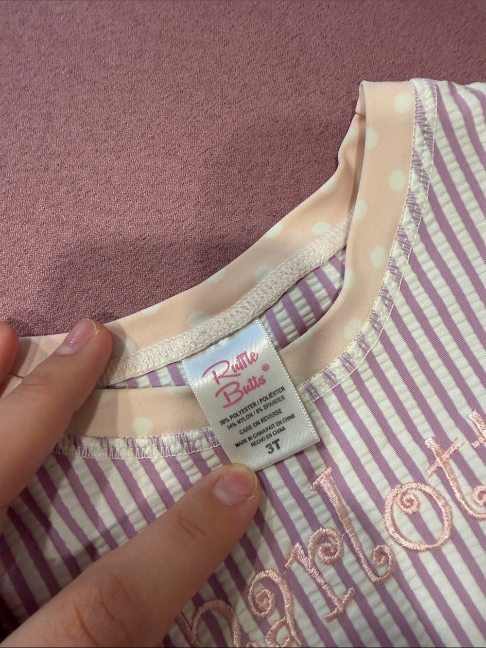 Ruffle Butts Pink & Cream Striped Ruffle-Hem Rashguard - Picture 3 of 4
